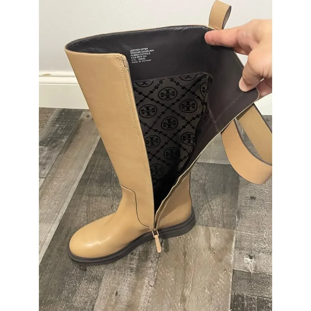 Tory Burch Women’s Double T Utility Logan Boot Tall Riding Leather Size 6.5